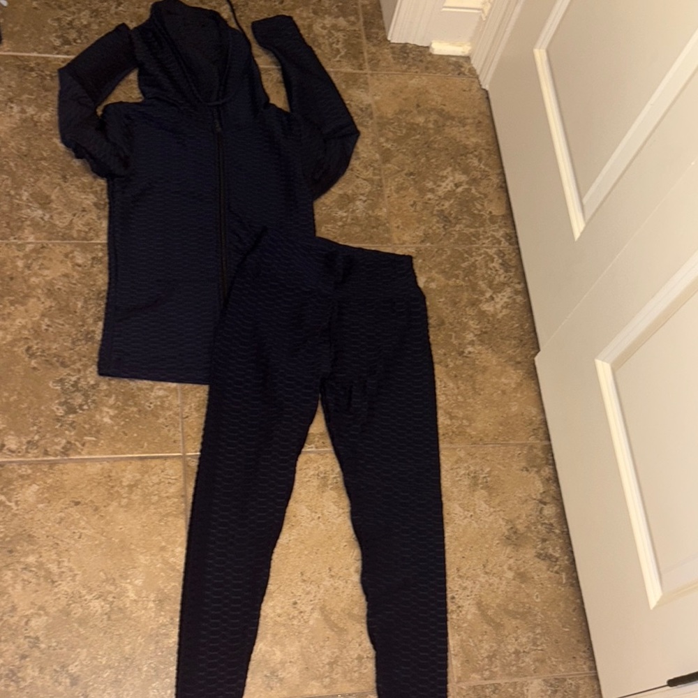 Black Textured Hoodie and Leggings Set